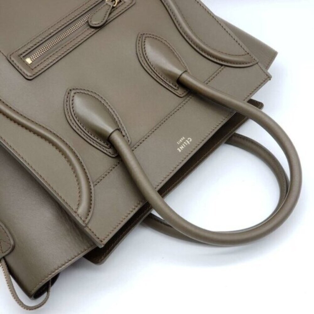 Authentic Celine Nano Luggage Taupe Leather Tote Bag Top Handle Crossbody Luxury - Picture 8 of 16